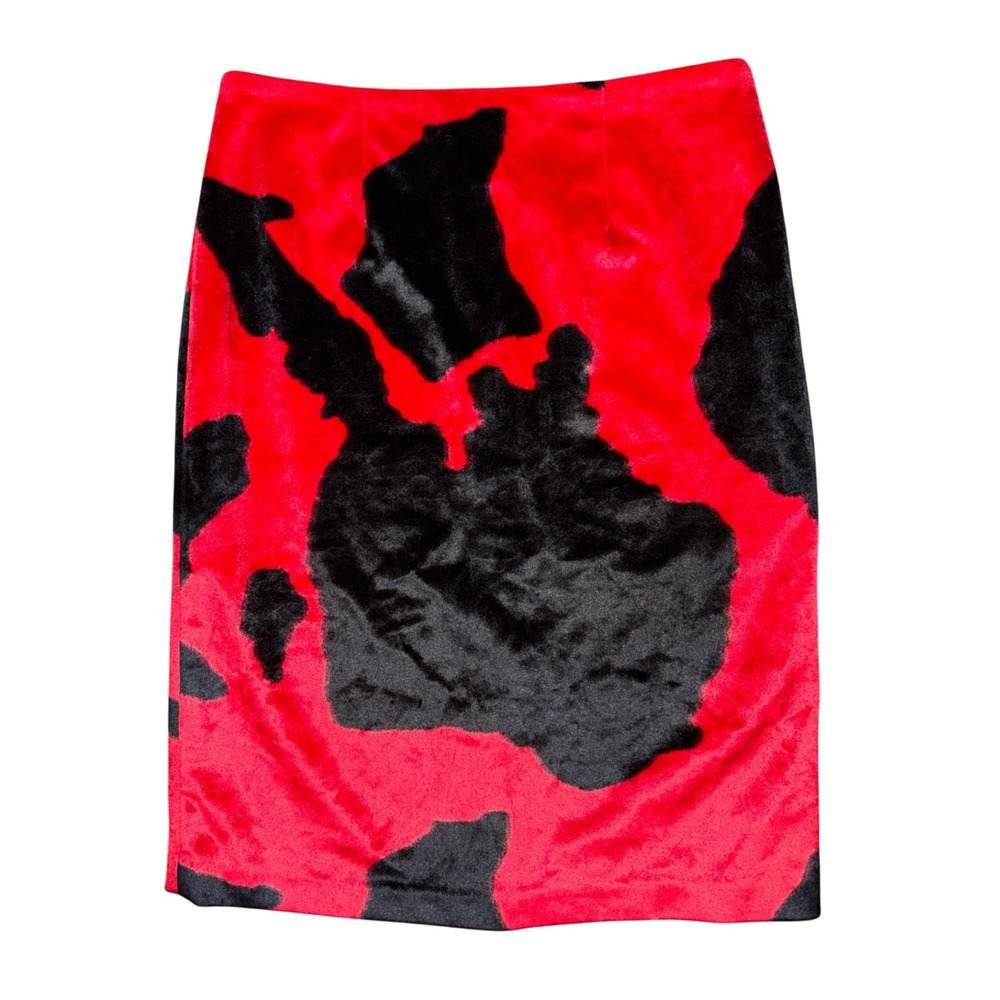 Vintage Y2K Express Cow Print High Waist Faux Fur Pencil Midi Skirt 5/6 Western